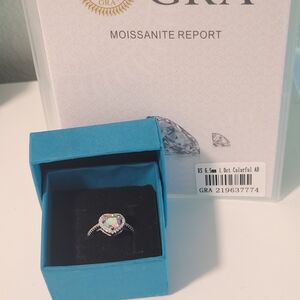 GRA Moissanite Ring with Elegant Silver Band
